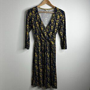 Boden Faux Wrap Midi Dress 2 V-Neck Long Sleeve Jersey Knit‎ Boho Retro Stretch